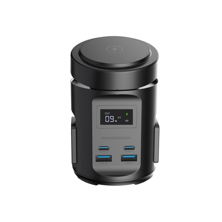 هاب برق و شارژ Powerology MagSafe Power Hub با شارژ بیسیم 15W، USB-C PD 65W و USB-A QC 3.0