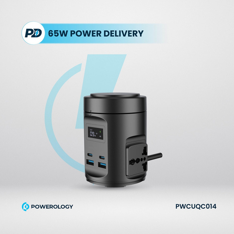 هاب برق و شارژ Powerology MagSafe Power Hub با شارژ بیسیم 15W، USB-C PD 65W و USB-A QC 3.0