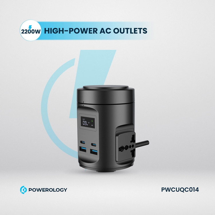 هاب برق و شارژ Powerology MagSafe Power Hub با شارژ بیسیم 15W، USB-C PD 65W و USB-A QC 3.0