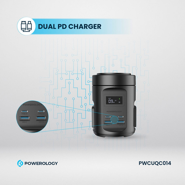 هاب برق و شارژ Powerology MagSafe Power Hub با شارژ بیسیم 15W، USB-C PD 65W و USB-A QC 3.0