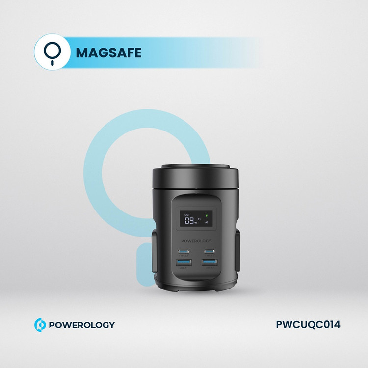 هاب برق و شارژ Powerology MagSafe Power Hub با شارژ بیسیم 15W، USB-C PD 65W و USB-A QC 3.0
