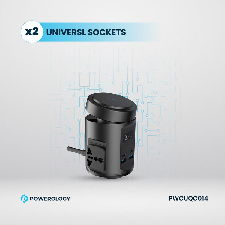 هاب برق و شارژ Powerology MagSafe Power Hub با شارژ بیسیم 15W، USB-C PD 65W و USB-A QC 3.0