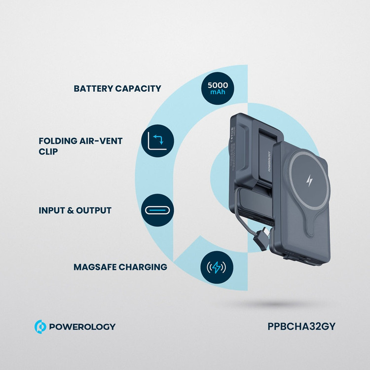 هولدر + شارژر وایرلس + Powerology 15W Square Magnetic Wireless Fast Charging Pad with Airvent Suction Mount and Car Charger