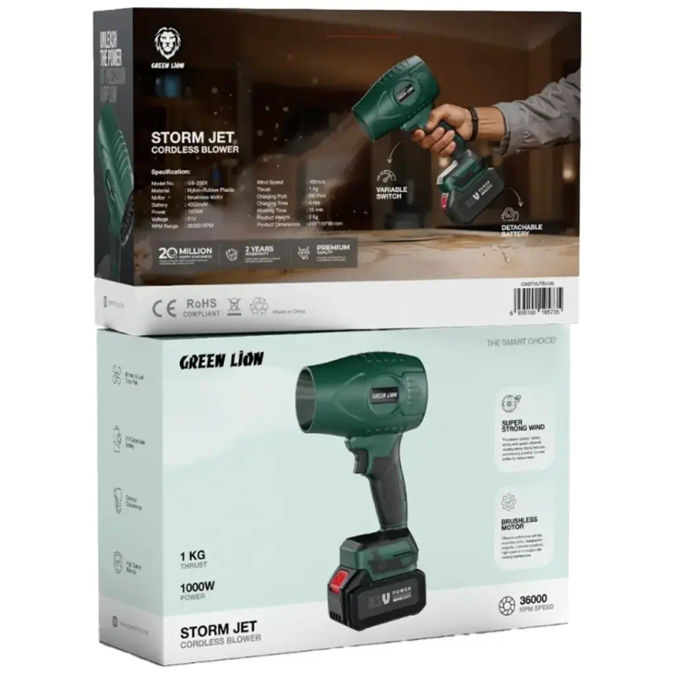 دمنده شارژی Green Lion Storm Jet مدل GNSTMJTBLGN توان 1000 وات با باتری 4000mAh