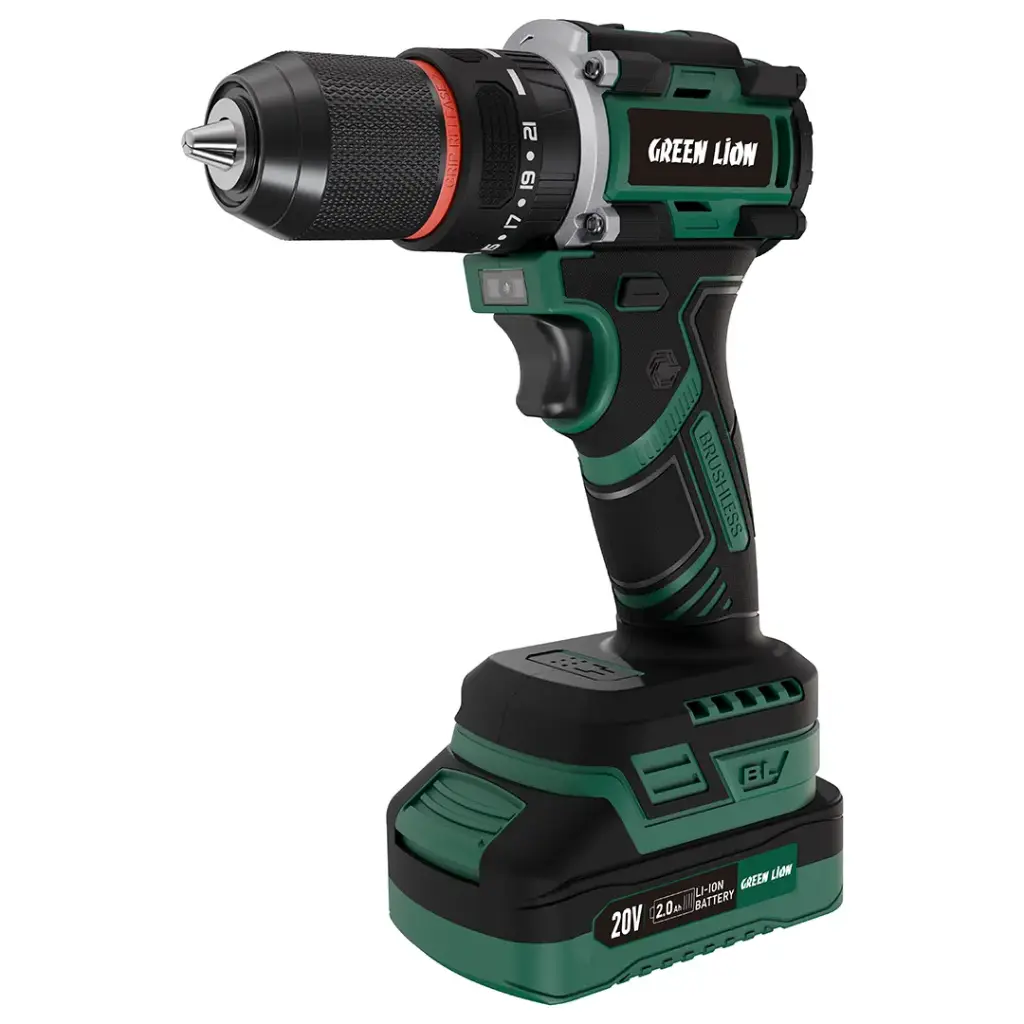 دریل شارژی چکشی Green Lion GD-14 Power Pro مدل GNGD14D21VGN با باتری 20V و گشتاور 45N.m