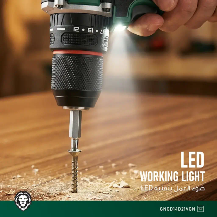 دریل شارژی چکشی Green Lion GD-14 Power Pro مدل GNGD14D21VGN با باتری 20V و گشتاور 45N.m