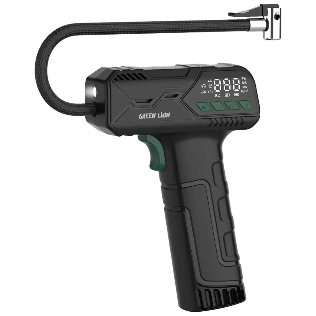 کمپرسور باد شارژی Green Lion Hyper Air مدل GTL-02 با فشار 150 PSI، باتری 3600mAh و نمایشگر دیجیتال