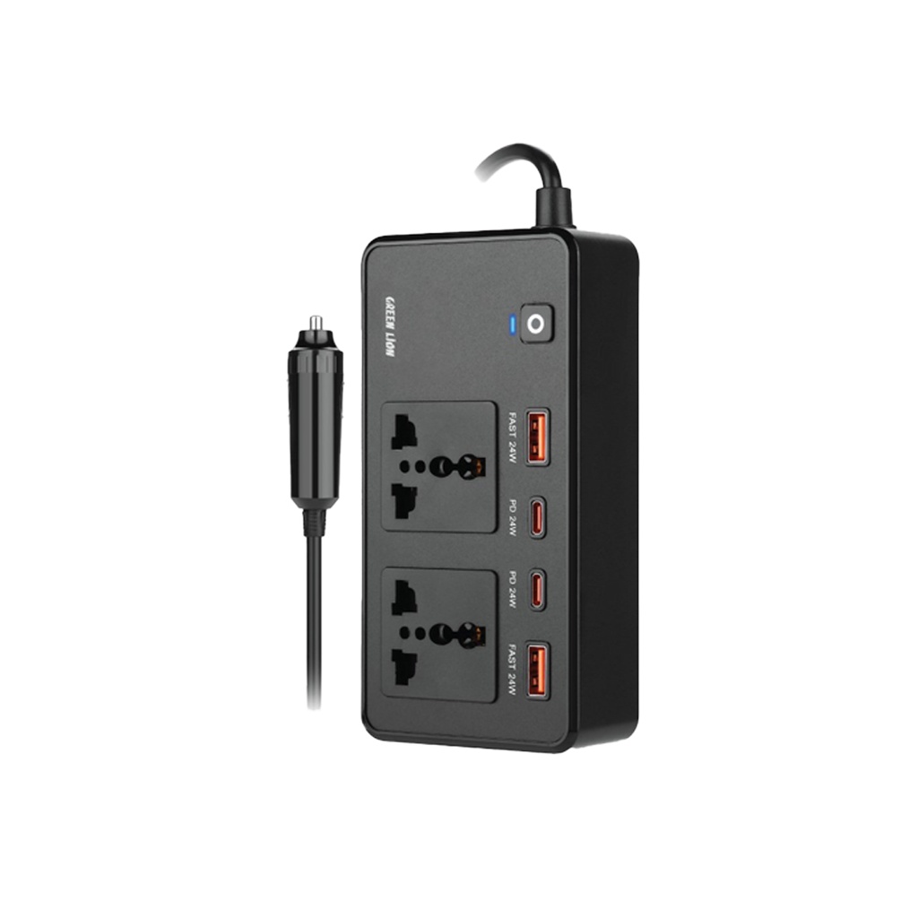 اینورتر خودرو Green Lion GC-200 توان 200 وات با 2 پریز AC، USB-A و USB-C