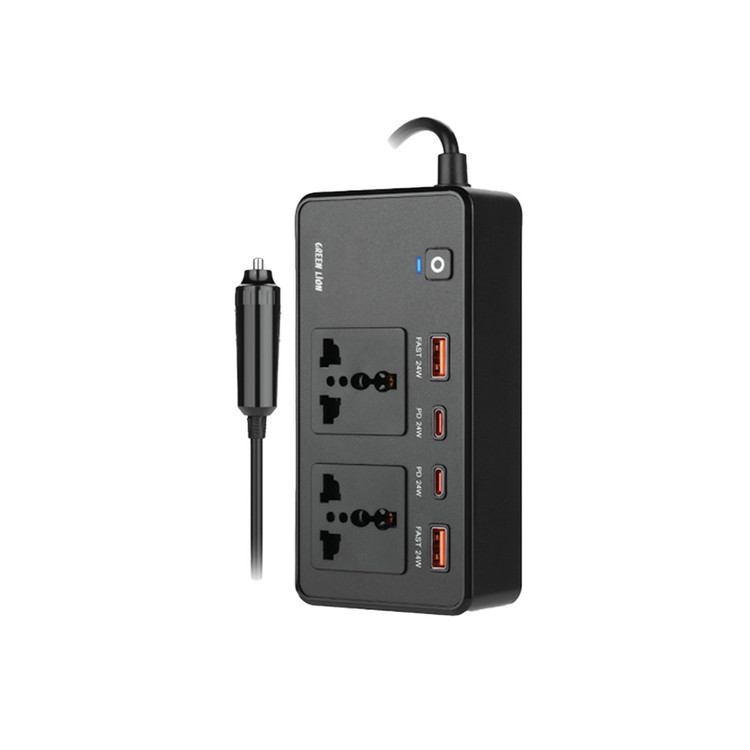 اینورتر خودرو Green Lion GC-200 توان 200 وات با 2 پریز AC، USB-A و USB-C