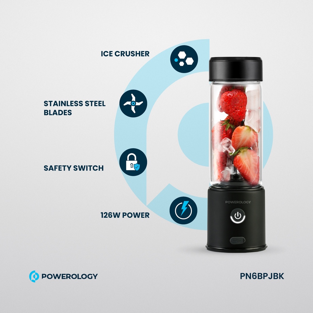 مخلوط کن و آبمیوه گیر پرتابل Powerology مدل PN6BPJBK | شش تیغه 126 وات و 450 میلی لیتر