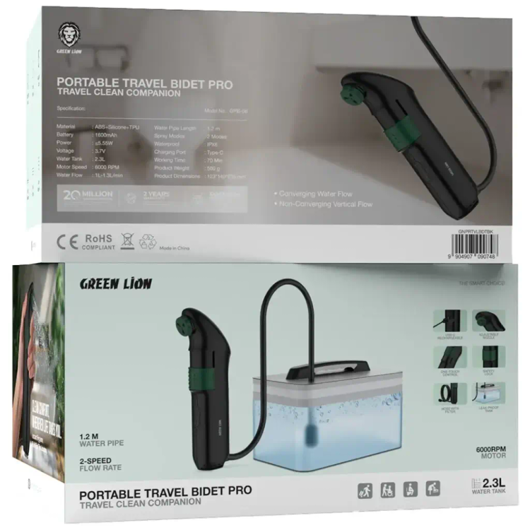 دوش بیده قابل حمل گرین لاین Green Lion Portable Travel Bidet Pro مدل GNPRTVLBDTBK
