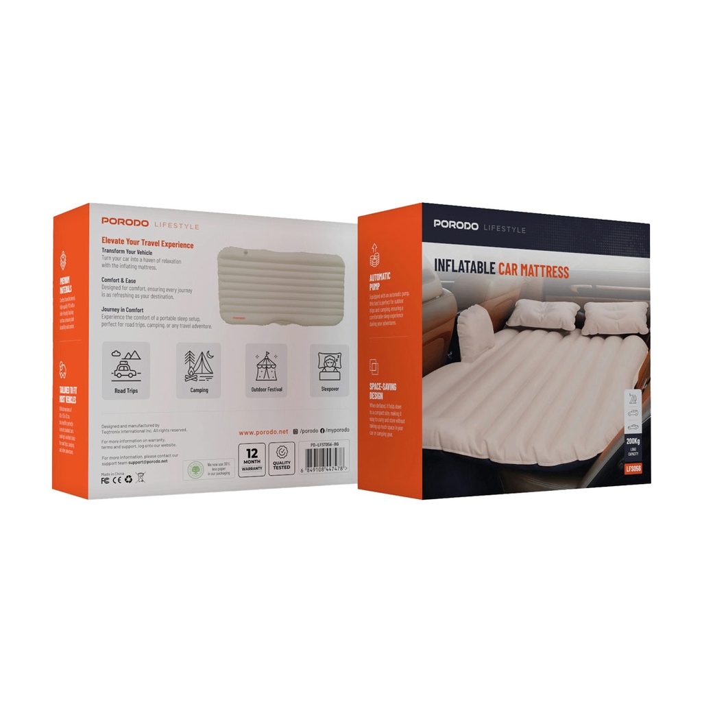 تشک بادی خودرو Porodo Lifestyle مدل PD-LFST056-BG با پمپ اتوماتیک ظرفیت 200 کیلوگرم