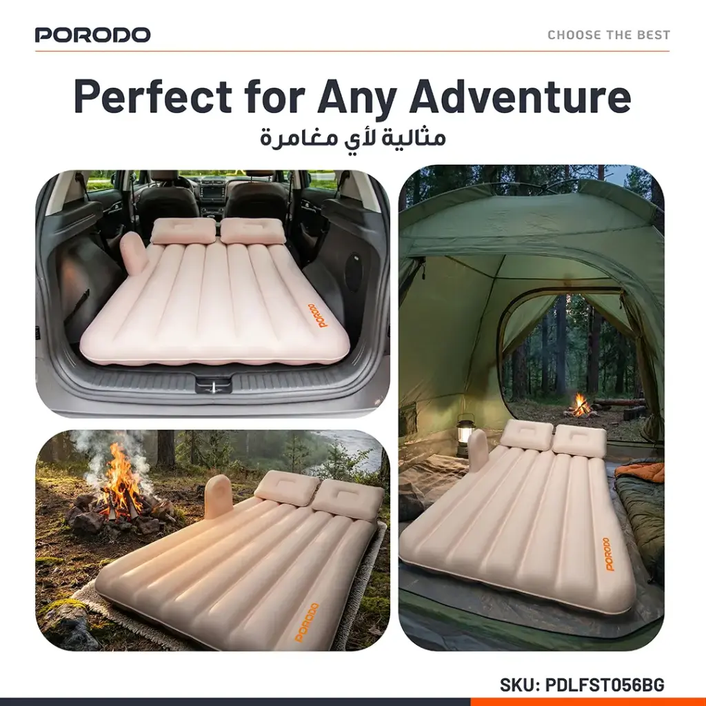 تشک بادی خودرو Porodo Lifestyle مدل PD-LFST056-BG با پمپ اتوماتیک ظرفیت 200 کیلوگرم