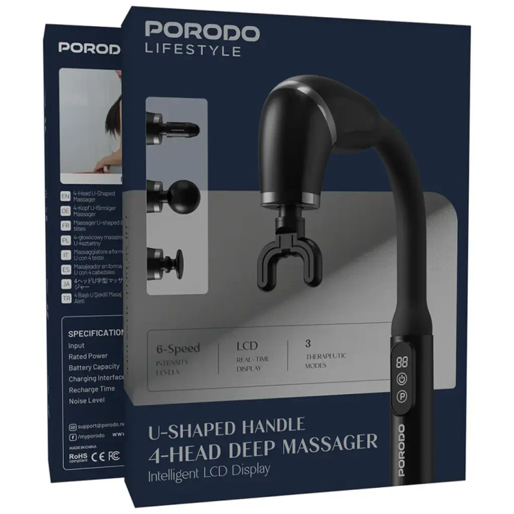 ماساژور پرودو لایف استایل U شکل ۴ سری PDLFSTH021BK | ماساژور عمقی شارژی 2000mAh