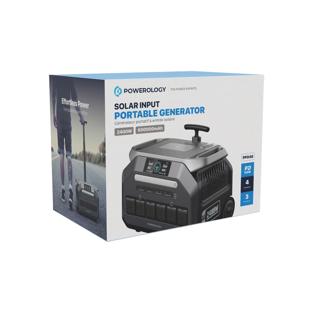 ژنراتور برق قابل حمل Powerology PPBCHA46 ظرفیت 1920Wh توان 2400W | شارژ خورشیدی