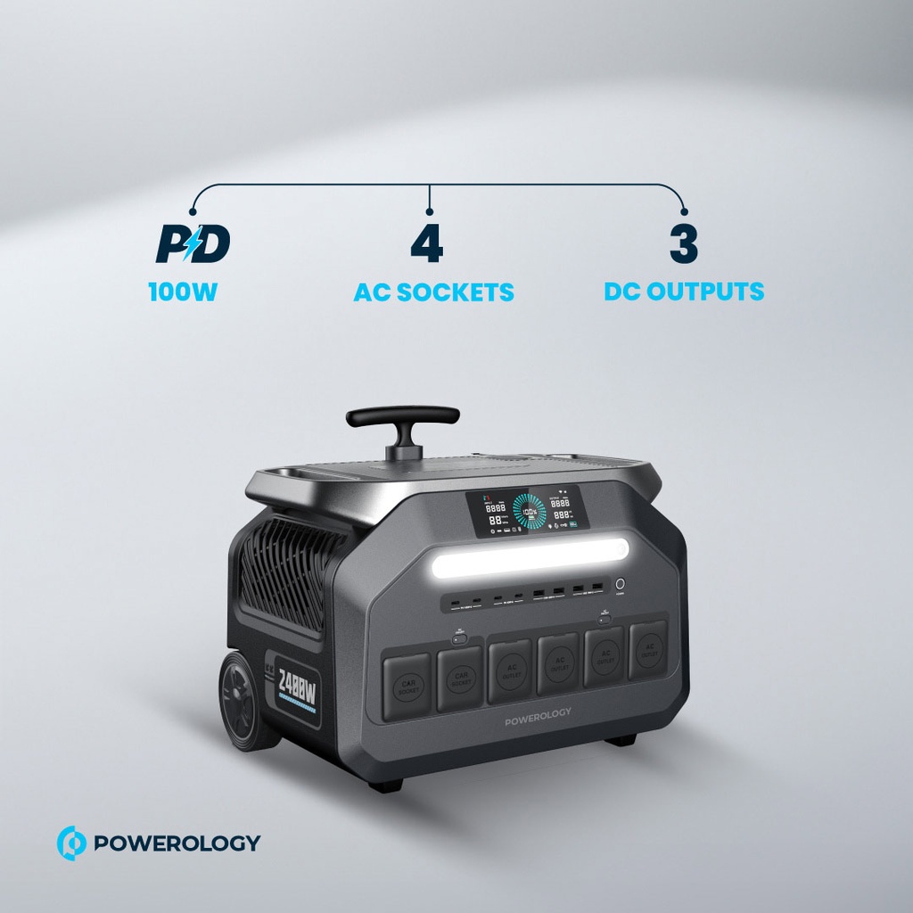 ژنراتور برق قابل حمل Powerology PPBCHA46 ظرفیت 1920Wh توان 2400W | شارژ خورشیدی